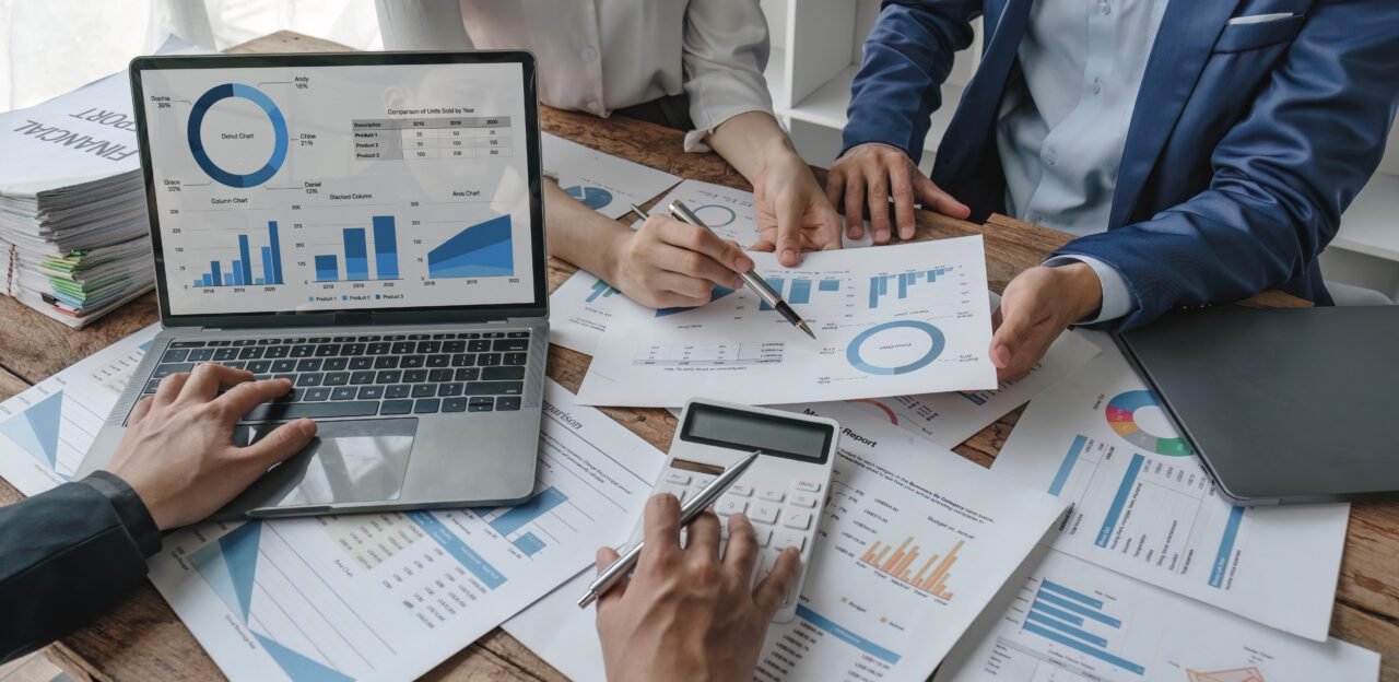Business financial, accountant discussing with partner are meeting to audit finance planning sales