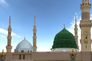Medina , Saudi Arabia - Green Dome Close up - Prophet Mohammed Mosque , Al Masjid an Nabawi