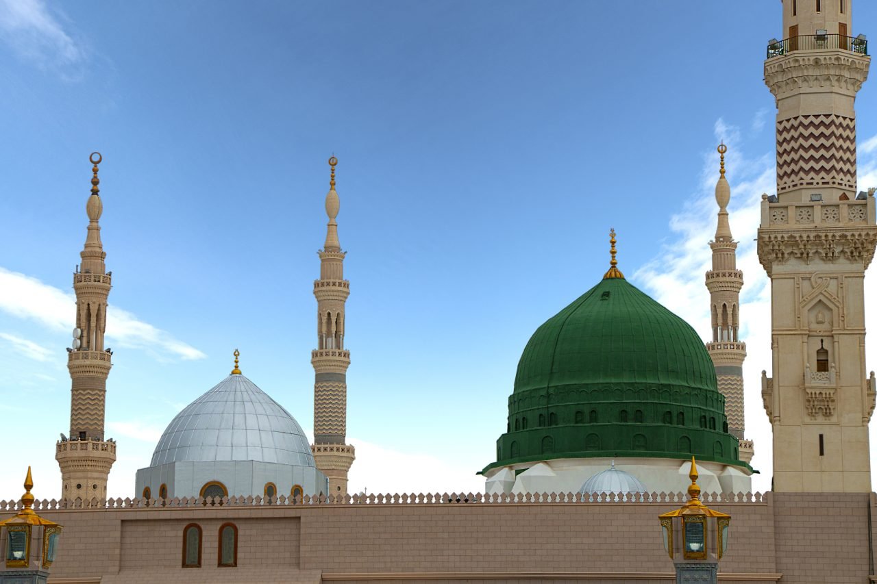 Medina , Saudi Arabia - Green Dome Close up - Prophet Mohammed Mosque , Al Masjid an Nabawi