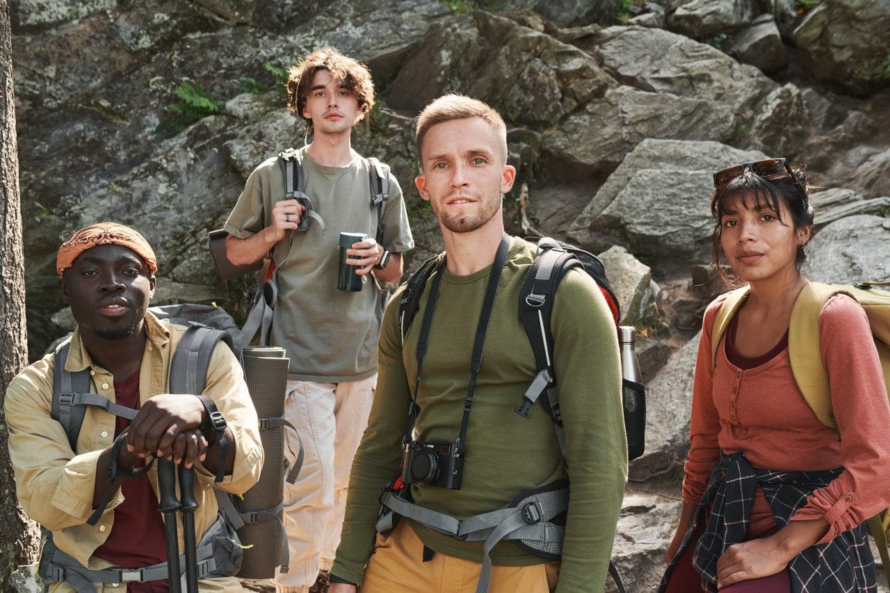 Group of hikers with bags